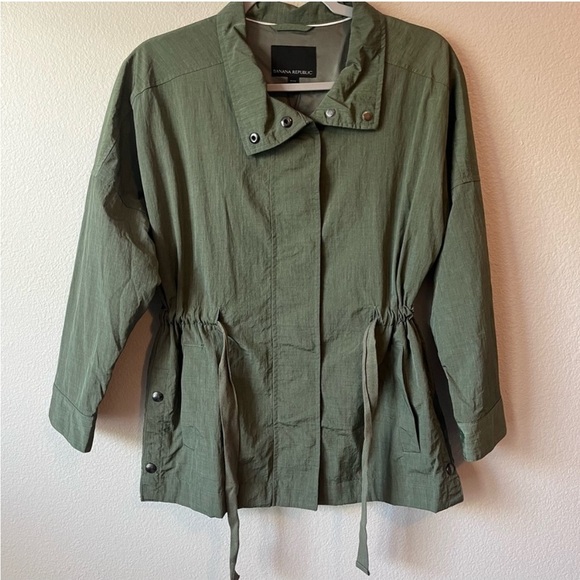 Banana Republic Green Utility Parka Full Zip Cinch Waist Jacket Size XS Petite - Picture 1 of 6